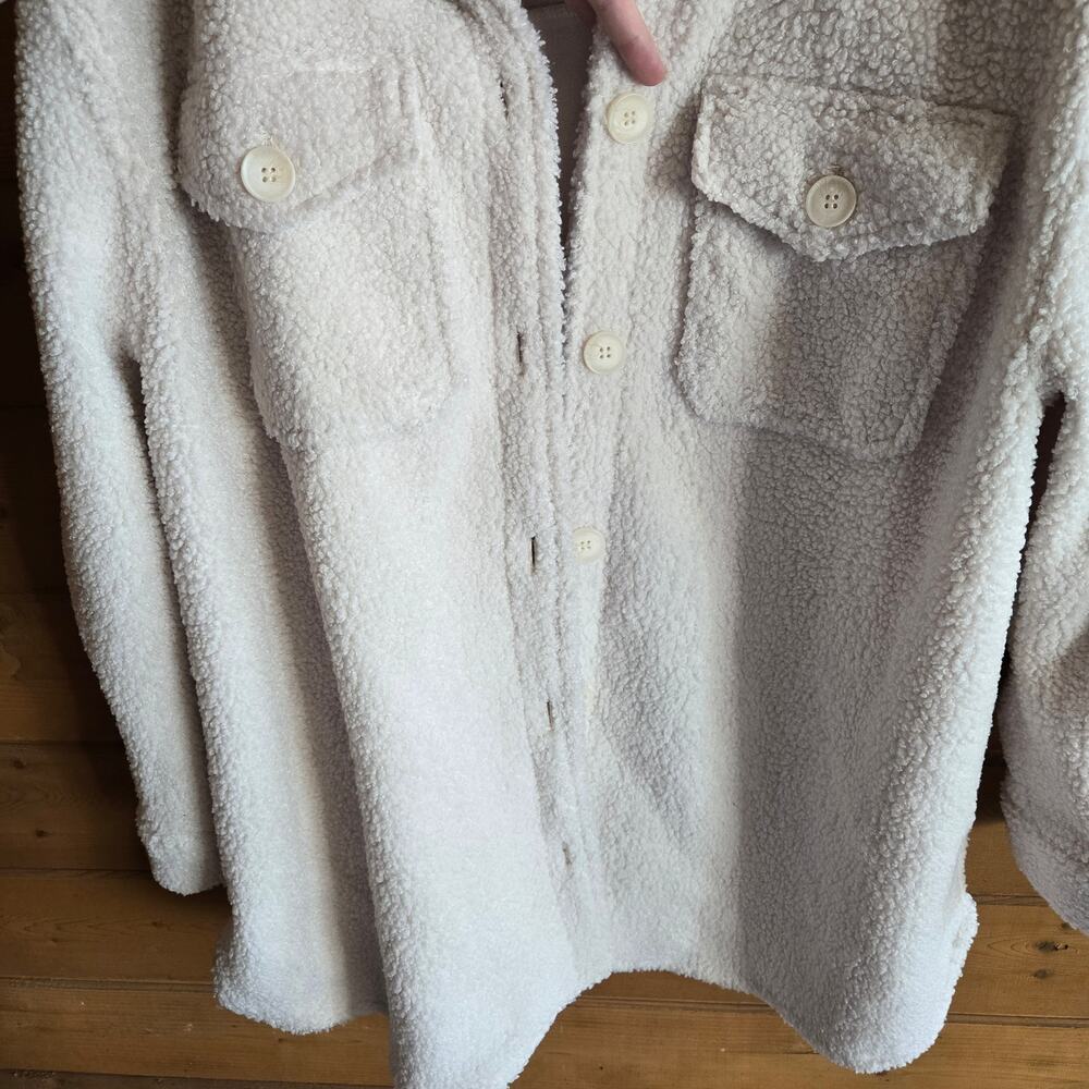 Bagatelle Oversized Faux Shearling Shacket 1X Cream Teddy Coat Button Down Fall - Picture 4 of 7